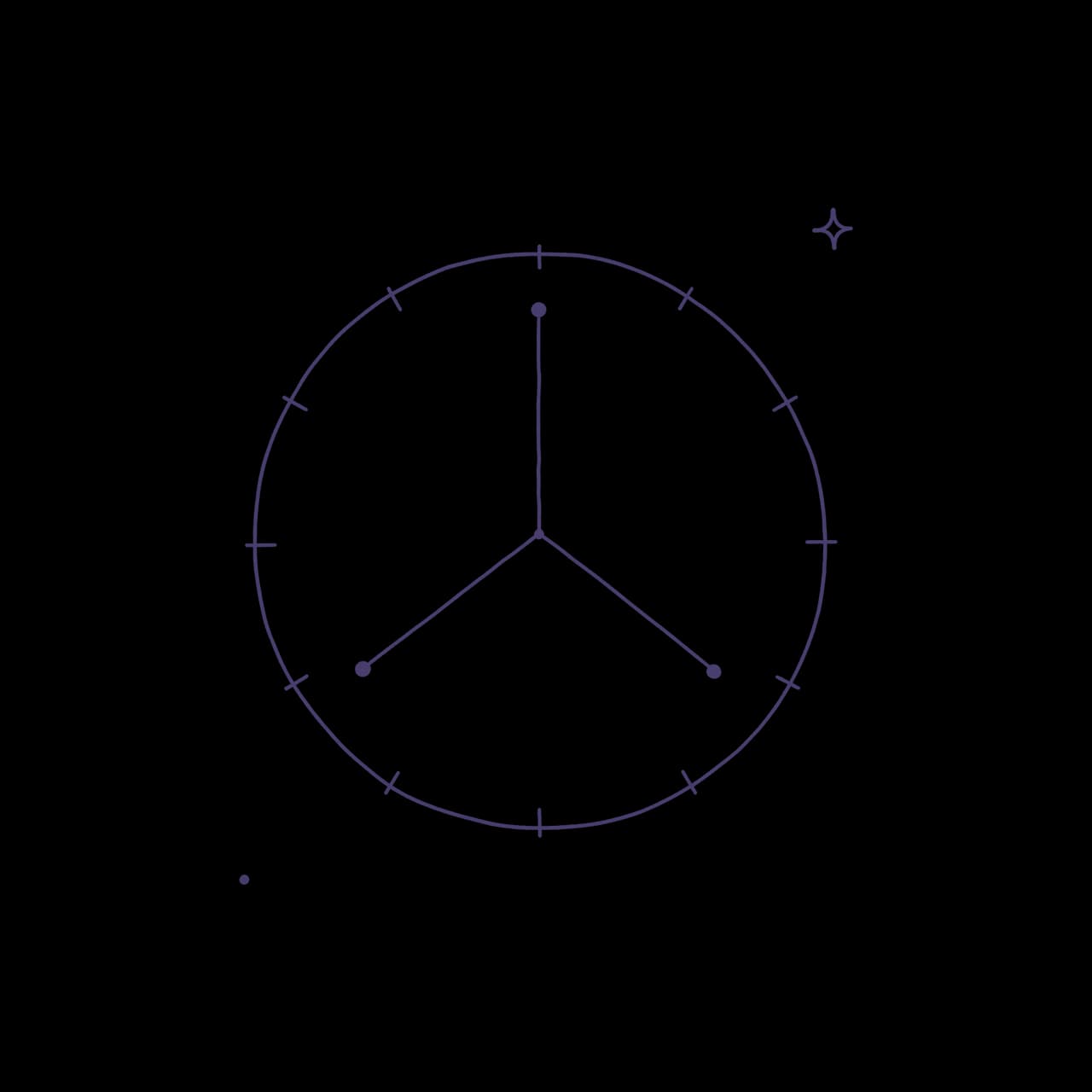 A hand-drawn natal chart wheel with tick marks and aspect lines
